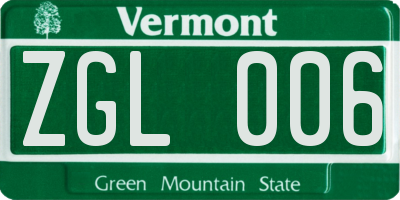 VT license plate ZGL006