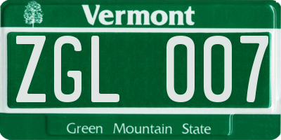VT license plate ZGL007
