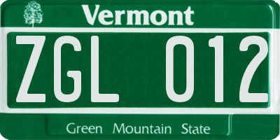 VT license plate ZGL012