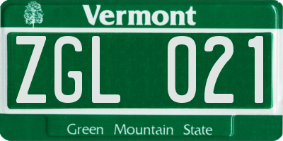 VT license plate ZGL021