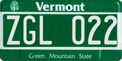 VT license plate ZGL022