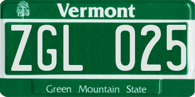 VT license plate ZGL025
