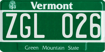 VT license plate ZGL026