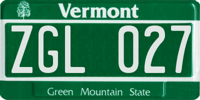 VT license plate ZGL027