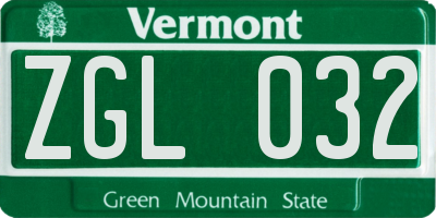VT license plate ZGL032