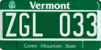 VT license plate ZGL033