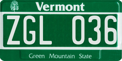 VT license plate ZGL036