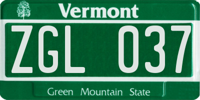 VT license plate ZGL037