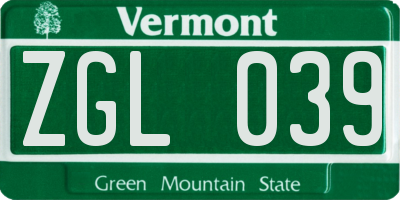 VT license plate ZGL039