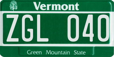 VT license plate ZGL040