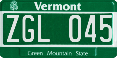 VT license plate ZGL045