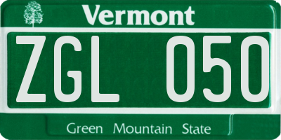 VT license plate ZGL050