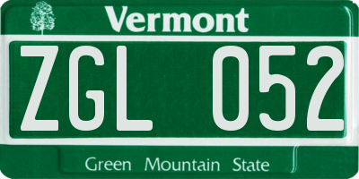 VT license plate ZGL052