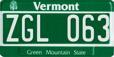 VT license plate ZGL063