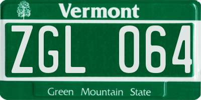 VT license plate ZGL064