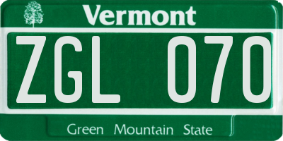 VT license plate ZGL070