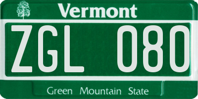 VT license plate ZGL080