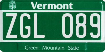 VT license plate ZGL089