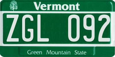 VT license plate ZGL092