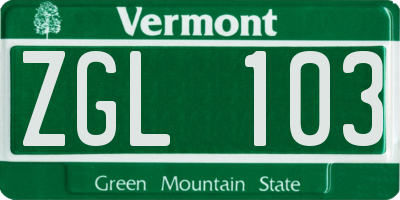 VT license plate ZGL103