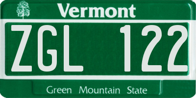 VT license plate ZGL122