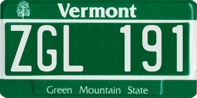 VT license plate ZGL191