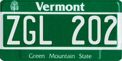 VT license plate ZGL202