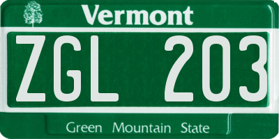 VT license plate ZGL203