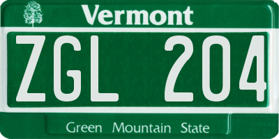 VT license plate ZGL204