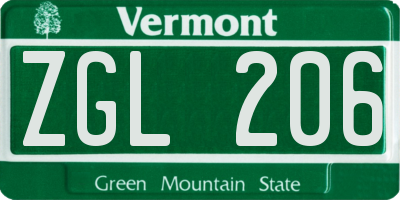 VT license plate ZGL206