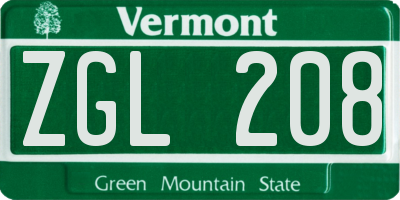 VT license plate ZGL208