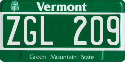 VT license plate ZGL209