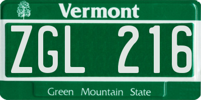 VT license plate ZGL216