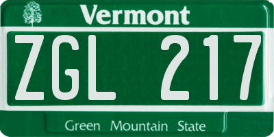VT license plate ZGL217