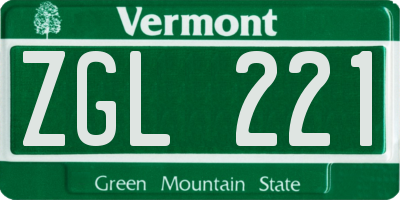 VT license plate ZGL221