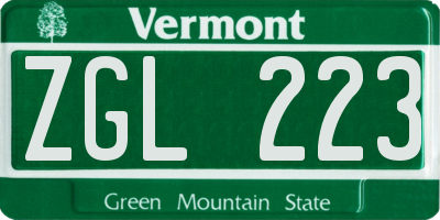VT license plate ZGL223