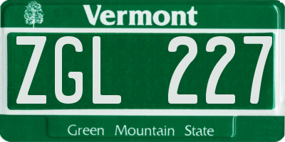 VT license plate ZGL227