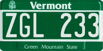 VT license plate ZGL233