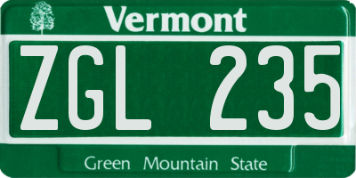 VT license plate ZGL235