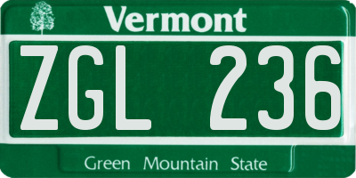 VT license plate ZGL236