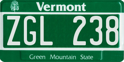 VT license plate ZGL238