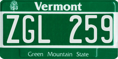 VT license plate ZGL259