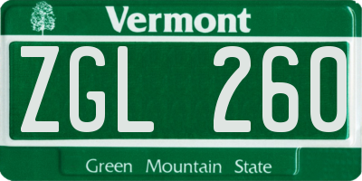 VT license plate ZGL260