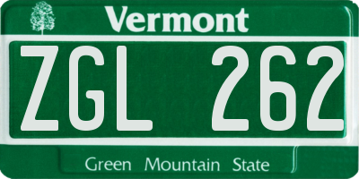 VT license plate ZGL262