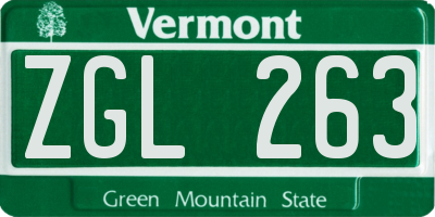 VT license plate ZGL263