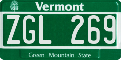 VT license plate ZGL269