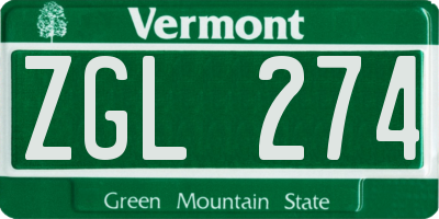 VT license plate ZGL274
