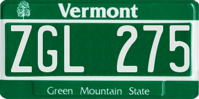 VT license plate ZGL275