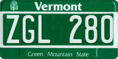 VT license plate ZGL280