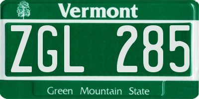 VT license plate ZGL285